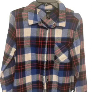 Rue 21 Blue and Red Plaid Flannel Shirt Size Medium